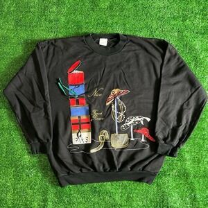 Vintage Black French Riviera Paris Graphic Sweatshirt Large